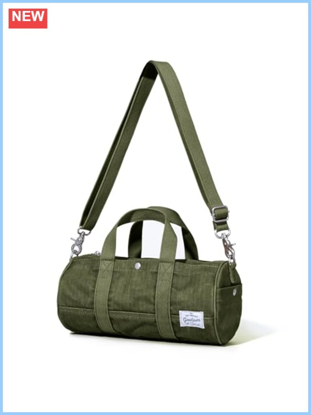 Washed Cotton Canvas Herringbone Crossbody Bag Compact Barrel Duffel - Picture 2 of 5